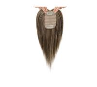 JIANBOHAIRS Postizo de cabello humano con flequillo for mujer, 25 cm con clip for cabello fino, base de seda de 8,9 x 6,35 cm. for Thinning Hair(Brown with highlight)