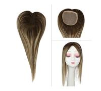 JIANBOHAIRS Postizo de cabello humano de 13 x 13 cm con cobertura de área grande, base MonoNo, recubierto de PU, ombré, castaño, rubio mixto for Thinning Hair(18 inches)