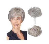 JIANBOHAIRS Postizo de cabello sintético de 4.5 pulgadas for mujeres con cabello fino - Corte pixie - 7x7 pulgadas, densidad 150, resistente al calor for Thinning Hair(Silver gray)