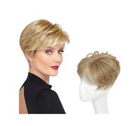 JIANBOHAIRS Postizo de cabello sintético de 4.5 pulgadas for mujeres con cabello fino - Corte pixie - 7x7 pulgadas, densidad 150, resistente al calor for Thinning Hair(Dark blonde)