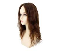 JIANBOHAIRS Postizo De Pelo Humano Con Base De Seda De 12 X 13 Cm For Mujeres Con Cabello Fino, Largo, Rizado Y Ondulado, Con Clip. for Thinning Hair(Medium Brown,22 inch)