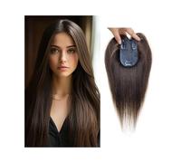 JIANBOHAIRS Postizo de seda invisible de 7 x 10 cm con flequillo, 10 pulgadas, liso, con 3 pinzas for cabello fino. for Thinning Hair(Dark brown)