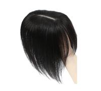 JIANBOHAIRS Postizos de cabello humano real for mujer, 10 x 12 cm, base de seda, densidad 150, con clip, for dar volumen. for Thinning Hair(Black With Bangs,10inch)