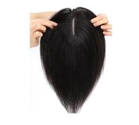 JIANBOHAIRS Postizos de cabello humano real for mujer, 10 x 12 cm, base de seda, densidad 150, con clip, for dar volumen. for Thinning Hair(Black No Bangs,10inch)
