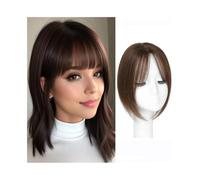 JIANBOHAIRS Postizos for el cabello con flequillo for mujer, 10 x 12 cm, base de seda transpirable, lisos, con 3 pinzas for Thinning Hair(Brown,30cm(12inch))