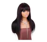 JIANBOHAIRS Resaltar Castillo Red Bone Pelucas de cabello humano liso con flequillo para mujeres Cabello Remy brasileño Pelucas completas hechas a máquina para adelgazar el cabello (56 cm)