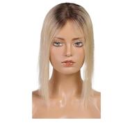 JIANBOHAIRS Straight HumanHair Topper, Breathable Silk Base with 3 Clips, 12" Ombre Blonde Middle Part Hair Piece for Women for Thinning Hair