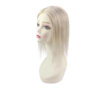 JIANBOHAIRS Topper de cabello humano con base mono de 13 x 13 cm Toppers de cabello for mujeres con cabello fino Topper hecho a mano Clip en el cabello for Thinning Hair(14inches,Bleach Blonde)