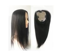 JIANBOHAIRS Topper de cabello humano de 12×13 cm con base de seda y 4 clips, 8-22" negro natural for mujeres con pérdida de cabello o cabello fino for Thinning Hair(8 inches)