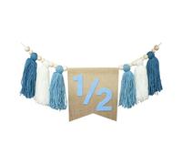 Jiangbered Guirnalda de Borlas Y de 6 Meses, Decoración de Medio año para Cumpleaños, Pancarta para Silla Alta de Fiesta para Habitación Infantil de Niño, Azul
