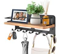 JiangLin Schlüsselbrett Holz mit Regal,schlüsselkasten Holz,Schlüsselablage Wand mit 7 Schlüsselhaken,Wandregal Holz für Schlüsselbrett Organizer für Eingang,Mudroom,Hall,Schlafzimmer, Wohnzimmer