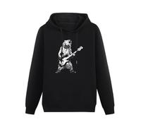 JIANGPANGUANLAN Bear Playing Bass Guitar Men Hoodies Unisex tee Black Pullover Sweatshirts M