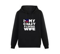 JIANGPANGUANLAN I Love My Crazy Filipino Wife Philippines Native Men Hoodies Unisex tee Black Pullover Sweatshirts XL