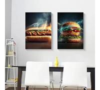 JIANGSHANDAIYOUCAIREN Deliciosa comida Hotdog Hamburguesa cartel impresión lienzo pintura pared arte imagen sala de estar cocina decoración del hogar regalo sin marco-40x50cmX2