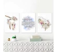 JIANGSHANDAIYOUCAIREN Dientes Anatomía Arte Impresiones Florales Pintura Acuarela Posters Odontología Wall Art Imagen para la Clínica Dental Decoración No Marco-A_40x50cmX3