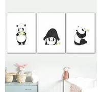 JIANGSHANDAIYOUCAIREN Lindo animal de dibujos animados negro blanco panda carteles impresiones lienzo pintura pared arte imagen para salón dormitorio decoración del hogar regalos sin marco-30x40cmX3