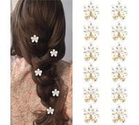 Jiangshaoshuai 12 mini pinzas de perlas, en forma de flor, con flequillo antideslizante, accesorios para el pelo para mujeres y niñas para decoración