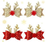 Jiangshaoshuai 2 pares de pinzas para el pelo de Navidad, tocado de cuernos de reno de Navidad, accesorio para el pelo de fiesta de Navidad, adecuado para niñas y mujeres (dorado y rojo)