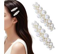 Jiangshaoshuai 2 pinzas para el pelo de perlas para mujer, estilo retro, de doble fila, con perlas francesas, pinzas para el pelo con diamantes de imitación brillantes, regalo de boda, fiesta
