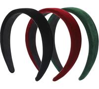 Jiangshaoshuai Diadema ancha de terciopelo suave, para mujeres y niñas, antideslizante, accesorio para el pelo de moda (3 mechones, negro, rojo, verde)
