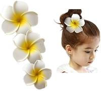 Jiangshaoshuai Horquilla de espuma de flores hawaianas artificiales para mujer, plumeria, playa, boda, 3 unidades
