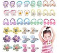 Jiangshaoshuai Juego de 36 accesorios para el cabello para niños pequeños, adecuados para niñas, niños pequeños y bebés. Lazo de color caramelo y accesorios para el cabello de color flor para niñas