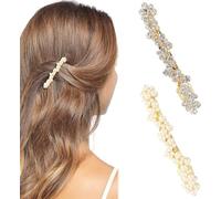 Jiangshaoshuai Juego de 4 pinzas para el pelo francesas doradas con perlas y diamantes de imitación, adecuado para novias de boda, adecuado para cabello fino, suave y grueso