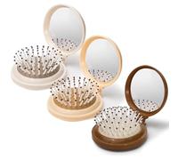 Jiangshaoshuai Paquete de 3 unidades plegables de viaje con espejo pequeño, peine de bolsillo plegable, mini peine portátil con cojín de aire, adecuado para peinar, masajear, cabello suave, grueso y