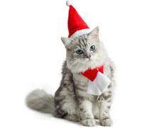 Jiangshaoshuai Sombrero y bufanda para gato, sombrero y bufanda de gato de Navidad, juego de ropa de Navidad, adecuado para gatos y perros pequeños