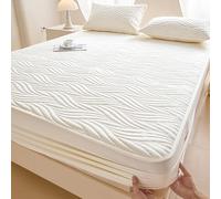 JIANINGHOME Protector de colchón impermeable de algodón, sábana bajera ajustable de 180 x 220 pulgadas, fácil cuidado, suave y cómoda