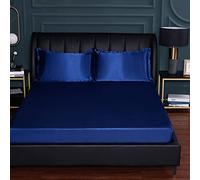 JIANINGHOME Ropa de cama familiar de 200 x 220 pulgadas, sábana bajera ajustable de satén de seda ultrasuave, sin arrugas, no se decolora, transpirable