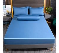 JIANINGHOME Sábana de seda de hielo de verano, juego de ropa de cama de látex para dormir, transpirable, antideslizante, tamaño Queen, doble, sábanas de seda, 105 x 200 + 25 cm