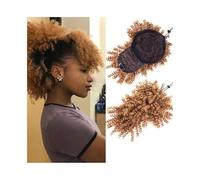 jianjunchaling 12 pulgadas pelo sintético flequillo con flequillo corto rizado flequillo en extensiones de clip para mujeres Scrunchies Hair Ponytail para mujeres niñas (rubio miel claro)