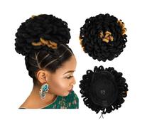 jianjunchaling Afro Puff Cordón Coleta Pelo Sintético Clip en el Pelo Extensor de Dreadlock para Mujeres Negras Curly Updo Locs Faux Locs Bun Hair Ponytail para Mujeres Chicas (Grande 1B-27)