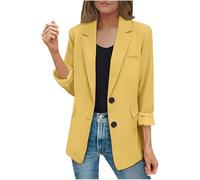 JIANROU Blazer - Blazer - Chaqueta de manga larga para mujer, diseño de negocios, color liso, con frente abierto, chaqueta de traje, chaqueta negra para el tiempo libre, amarillo, L