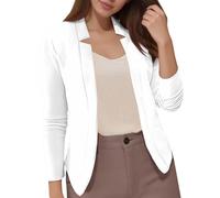 JIANROU Blazer casual para mujer, chaqueta de trabajo con frente abierto, chaqueta de traje de manga larga, chaqueta de traje elástica, blazer a cuadros, marrón, chaqueta clásica, Blanco, M