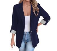 JIANROU Blazer Chaqueta deportiva de un solo color para mujer, con solapa, abierta, para negocios, manga larga, holgada, chaqueta de traje, blazer verde menta, para el tiempo libre, azul oscuro, 3XL