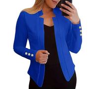 JIANROU Blazer Chaqueta deportiva de un solo color para mujer, con solapa, abierta, para negocios, manga larga, elástica, elegante, para el tiempo libre, azul, XXL