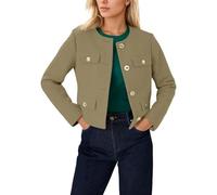 JIANROU Blazer - Chaqueta para mujer, diseño de solapa, para trabajo, oficina, con frontal abierto, de manga larga, ligera, con flores, elegante, marrón, XS