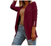 JIANROU Blazer para mujer, traje de oficina, chaqueta deportiva, gabardina, manga larga, elástica, chaqueta de traje, blazer rosa, elegante chaqueta blazer, Vino, L