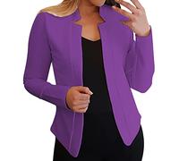 JIANROU Chaqueta blazer para mujer, traje de negocios, informal, trabajo abierto, chaqueta de oficina de manga larga, chaqueta ligera de traje, chaqueta bomber beige, chaqueta de ocio, morado, XXL