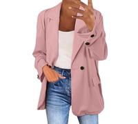 JIANROU Chaqueta de mujer con cuello de solapa, informal, chaqueta de negocios, para oficina, manga larga, ligera, chaqueta bomber, elegante blazer, Rosa., XXL