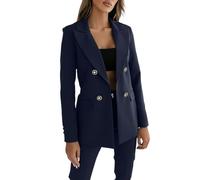 JIANROU Chaqueta larga para mujer, informal, con frente abierto, para trabajo, oficina, manga larga, holgada, chaqueta de traje, blazer de doble botonadura, chaqueta clásica para mujer, azul, XXL