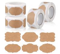 JIANTA 1200 Piezas Etiquetas Kraft, Etiquetas Adhesivas 6 Formas, 3 x 5 cm Etiquetas Pegatinas para Tarros, Especias, Regalos, y Decoración de Fiestas