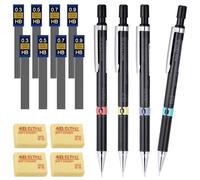 JIANTA 4 pcs Portaminas, Portaminas 0.3, 0.5, 0.7, 0.9, con 4 Borrador y 96 Minas, Automático, Lápices Mecánicos Artísticos para Redacción y Escribiendo