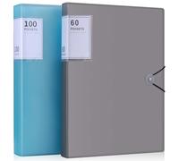 JIANTA Carpeta A4, 160 Fundas de Plástico, 320 Hojas, Transparentes, Azul y Gris, 60 Paquete de 2 con Cierre de Elástico