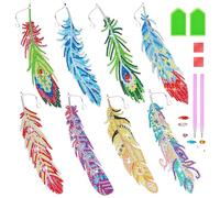JIANTA Diamond Painting Pegatinas Niños 8 Piezas DIY 5D Diamante Pintura Kits, Marcapáginas de Plumas de Pintura DIY de Diamante 5D Amantes Bricolaje Regalo Niña