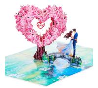 JIANTA Tarjeta de Flores Pop-Up, Tarjeta de felicitación 3D en forma de corazón con cerezo en flor, tarjeta de boda pop up en 3D con sobre blanco, tarjeta de San Valentín, tarjeta de cumpleaños Sakura