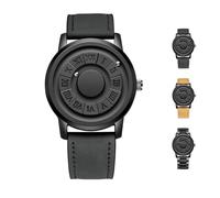 JIANXKILB Cool Reloj de levitación magnética, Relojes magnéticos para Hombres, Reloj Impermeable con diseño de Puntero único, cumpleaños, Novio (Color : Black/Leather)
