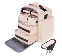 Jianyana Bolsa de maquillaje de viaje, organizador desmontable 5 en 1, capacidad de 30 litros, estuche de cosméticos resistente al agua con soporte para brochas, color rosa